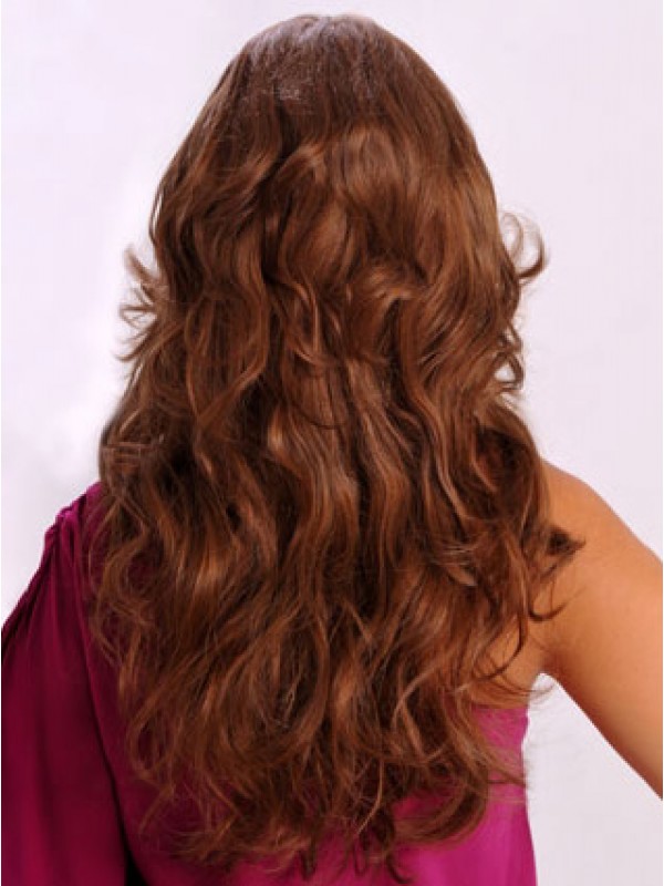 Centrale Scheiding Bruin Lang Golvend Lace Front Pruiken Van Echt Haar 24 Inch