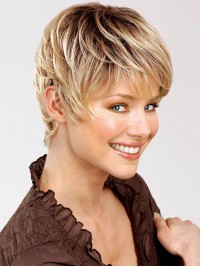 Korte Rechte Blonde Jongen Geknipte Full Lace Mensenhaar Pruiken 8 Inch