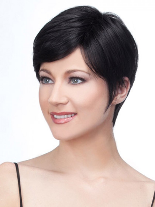 Lace Front Boy Cut Zwarte Rechte Korte Remy Menselijke Pruiken 8 Inch