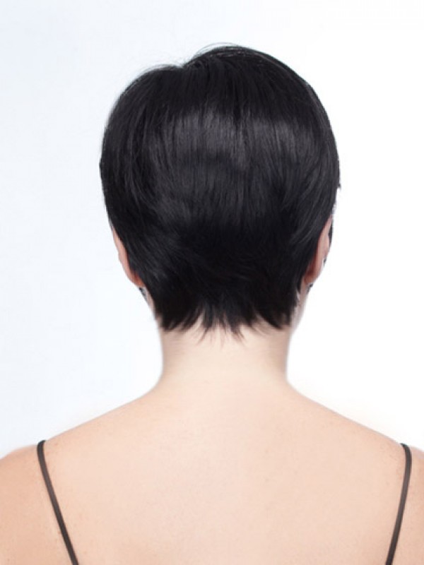 Lace Front Boy Cut Zwarte Rechte Korte Remy Menselijke Pruiken 8 Inch
