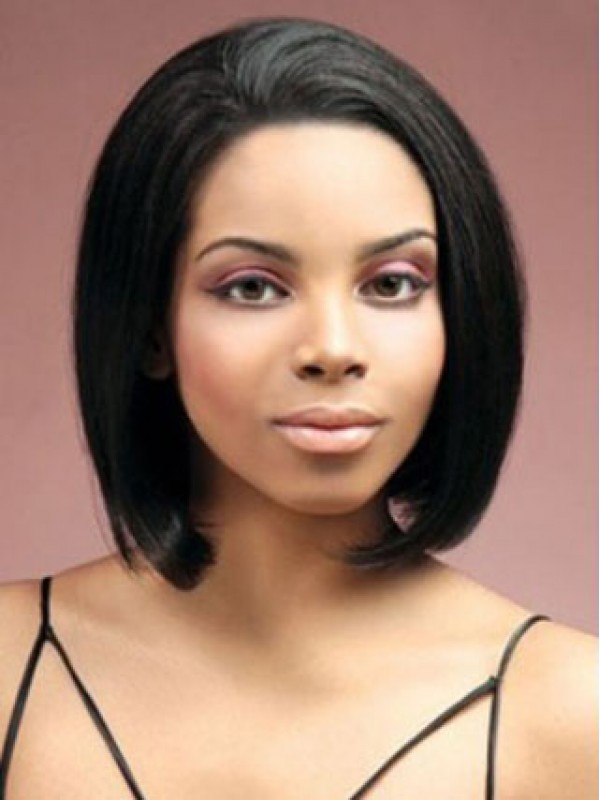 Bob Stijl Lace Front Zwarte Rechte Korte Pruiken Van Echt Haar Met Pony Aan De Zijkant 9 Inch