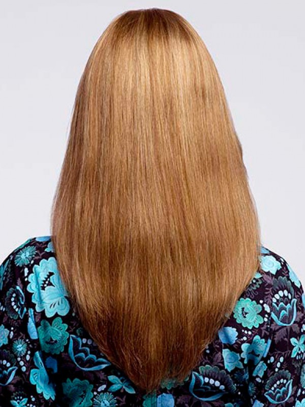 Blonde Rechte Lange Kaploze Pruiken Van Echt Haar Met Pony Aan De Zijkant 20 Inch