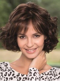 Bob-Stijl Bruin Golvend Remy Menselijke Lace Front Pruiken Met Pony 9 Inch