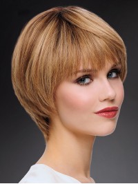 Halflange Blonde Korte Rechte Bob Pruiken Van Echt Haar