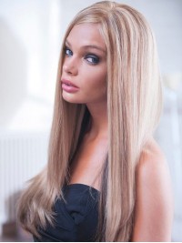Blonde Lange Rechte Pruiken Van Echt Haar