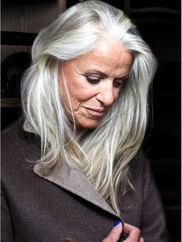 Halflang Lace Front Aanlokkelijk Grijze Pruik