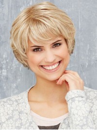 Blonde Rechte Korte Bob Synthetische Kaploze Pruiken