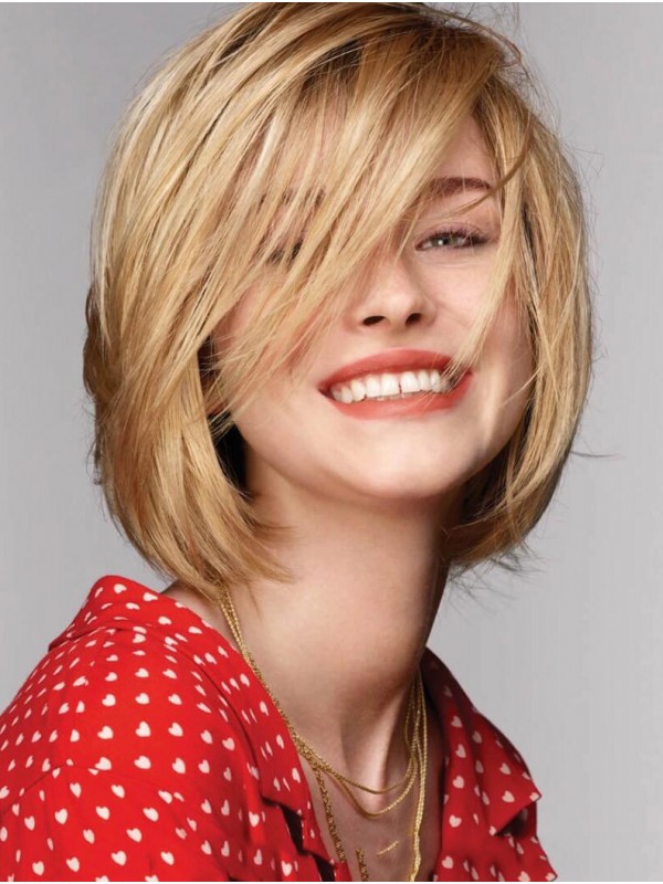 Blond Bobs Kinlengte 12" Monofilament Steil Synthetische Pruiken