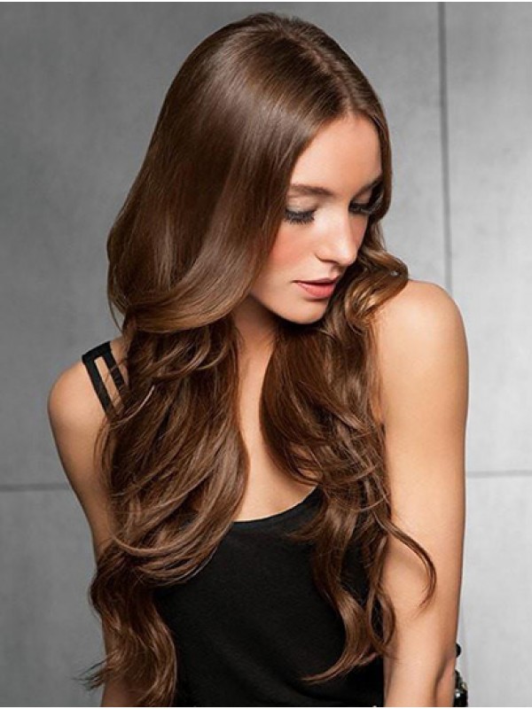 Lang Golvend Bruin Zonder pony Lace Front Pruiken