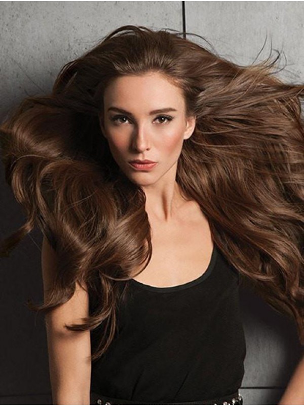 Lang Golvend Bruin Zonder pony Lace Front Pruiken