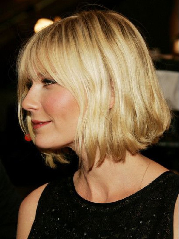 Blonde Korte, Golvende, Kaploze Synthetische Pruik Met Pony 10 Inch